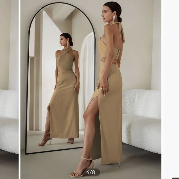 Commense Crisscross Cutout Halter Split Knit Long Dress NWT MEDIUM - Picture 1 of 5